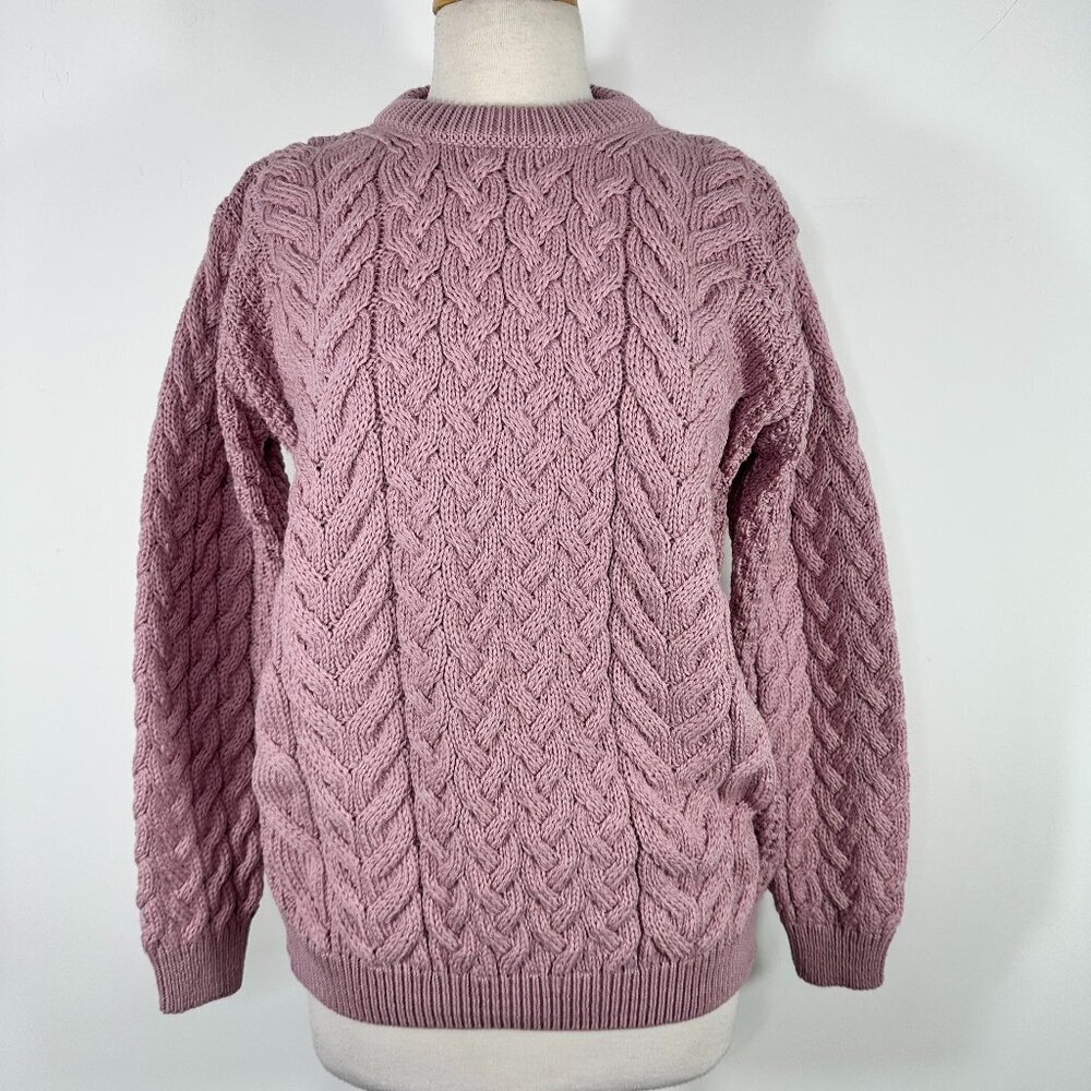 New Aran Sweater Market Merino Wool Cable Knit Ireland Blush Pink Women's Sz M